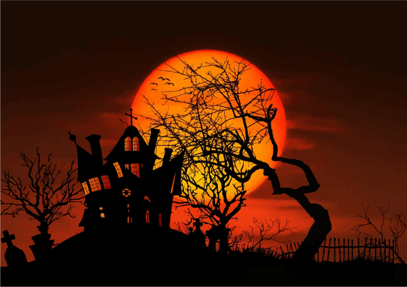 Creepy sunset haunted house