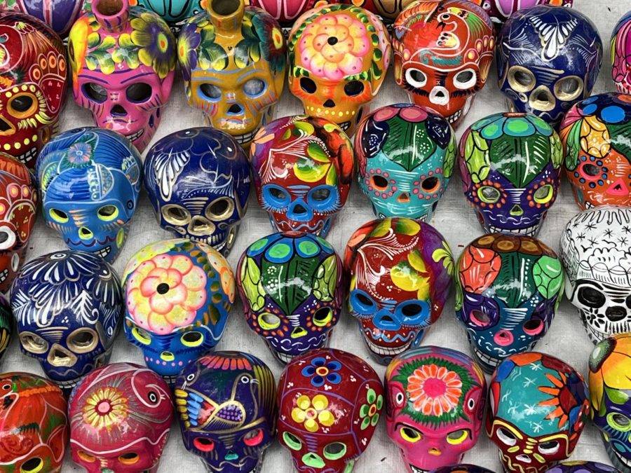 Painted porcelain skulls in Mexico City. 