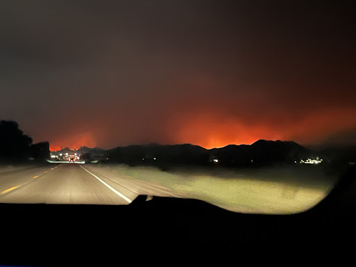The Fairview fire glow at night 