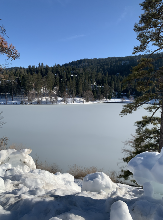 Photo of Lake Gregory Surrounded by Snow